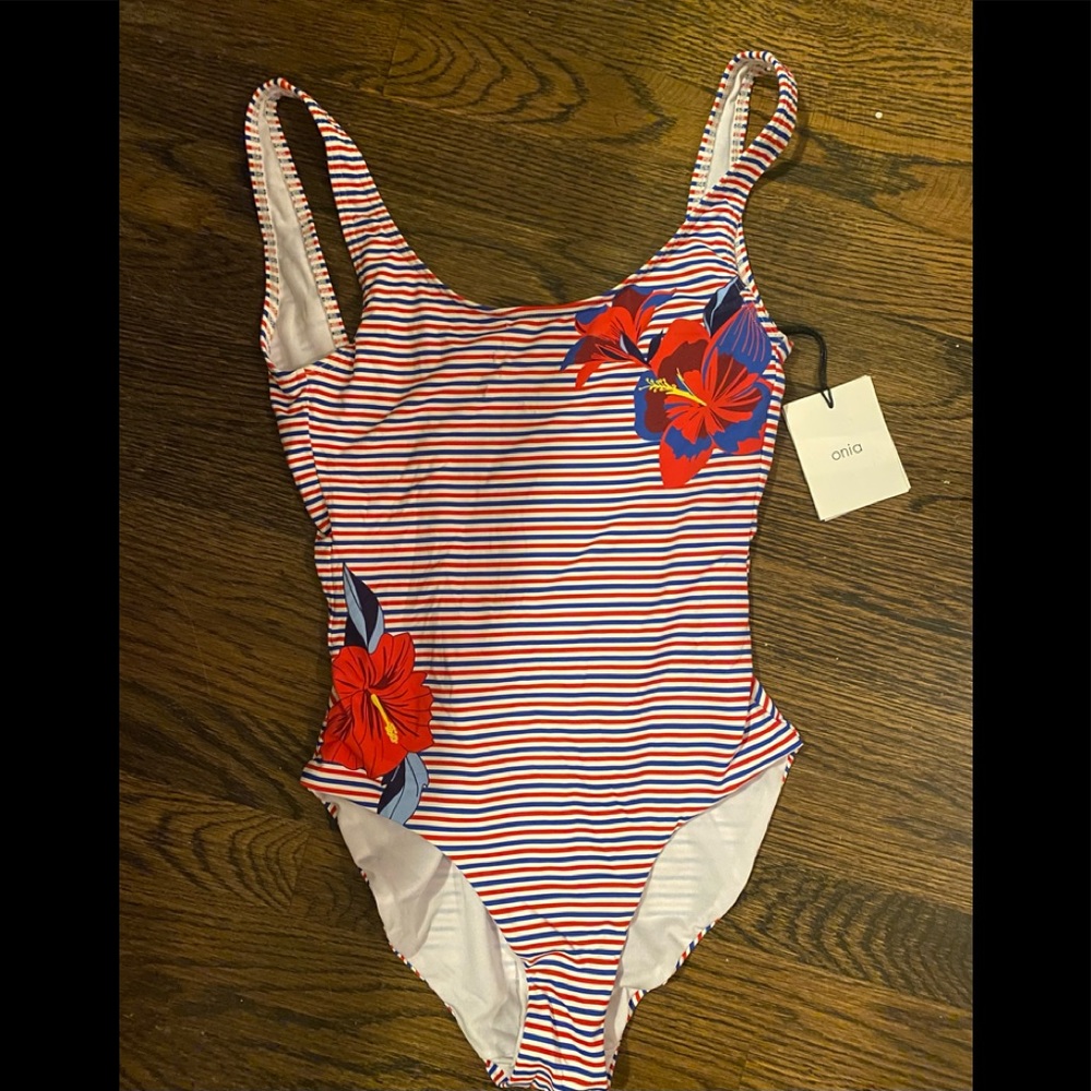 NWT Onia Kelly Hibiscus Strip One Piece Swimsuit